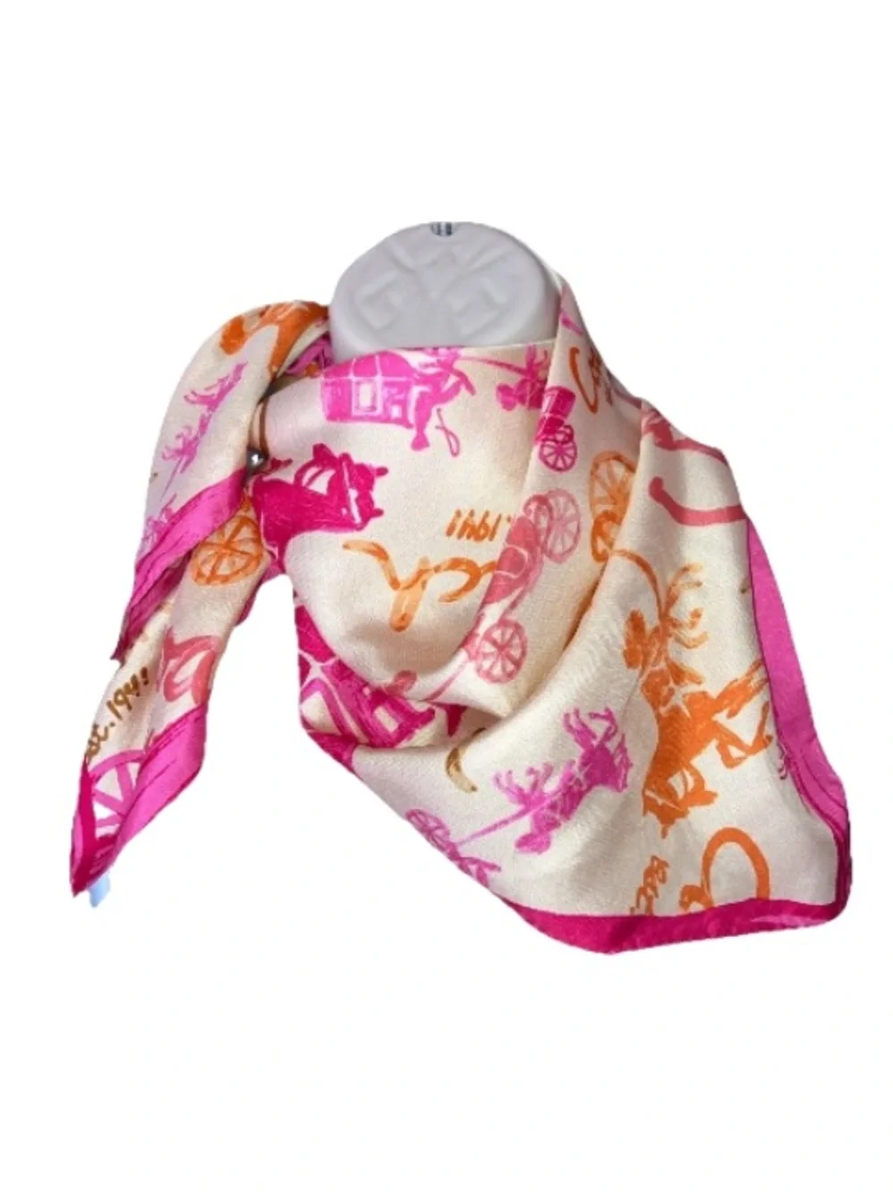 Coach Signature Horse & Carriage Printed Silk Print Square Scarf Womens Pink 26”